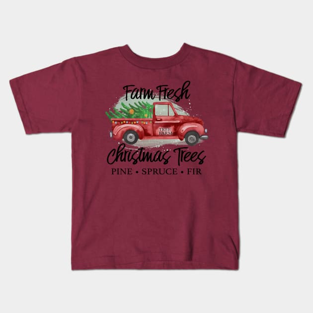 Farm Fresh Christmas Trees - Red Truck Kids T-Shirt by Skeedabble